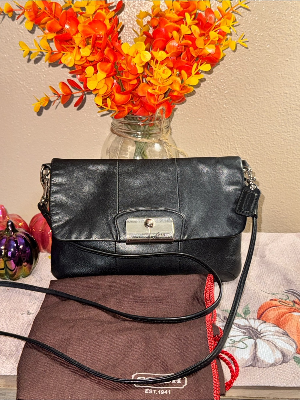 Coach Kristin Y2K Black Leather Crossbody Bag w/hangtag, dustbag,buckle -clean